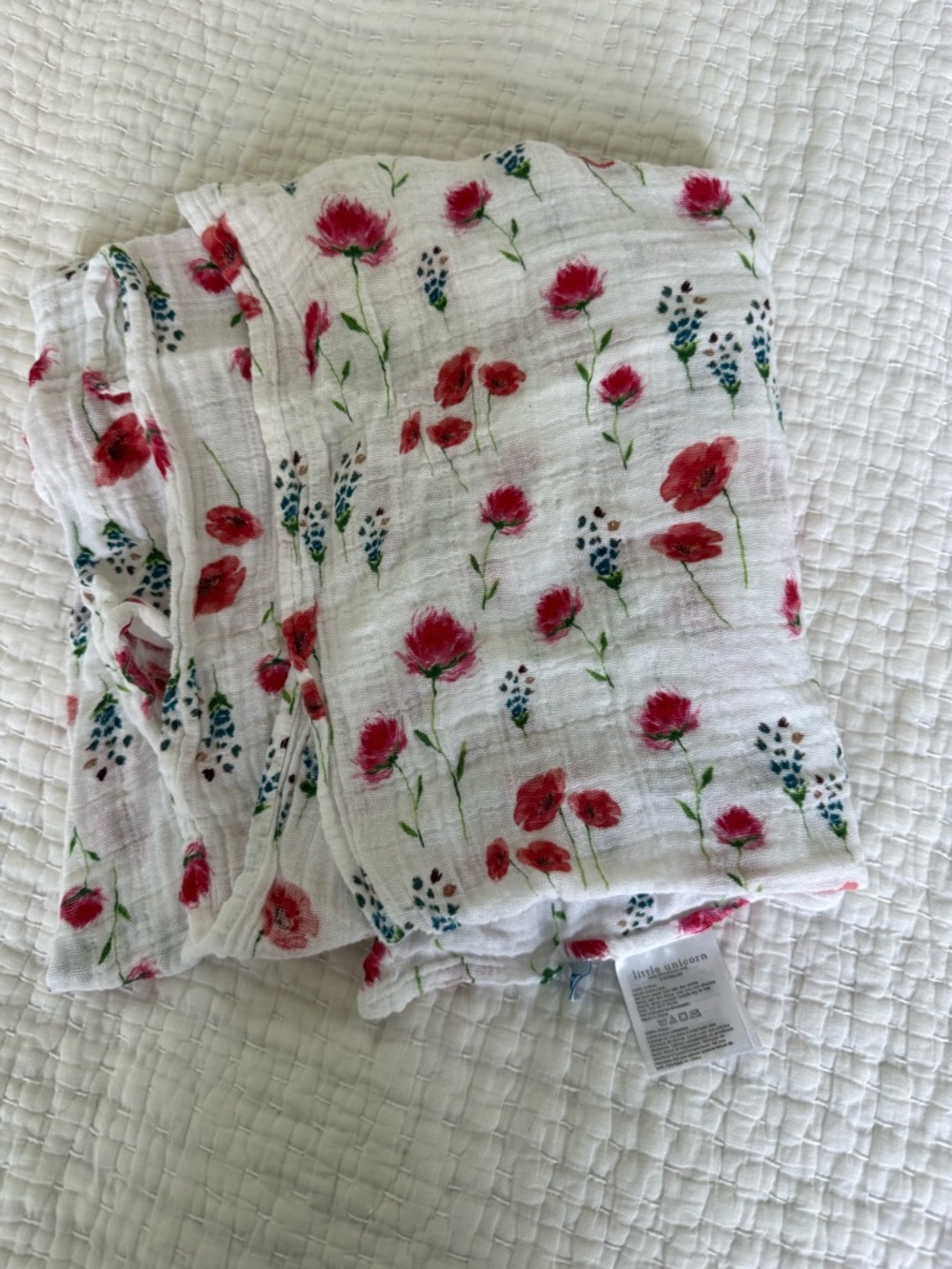 Floral Red & Green Muslin Baby Bib - Soft Lightweight Feeding Bib
